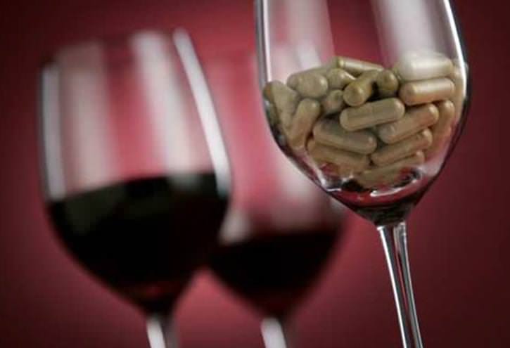 pills and wine